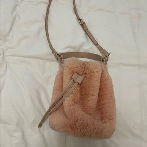Free People Pink Faux Fur Bucket Bag